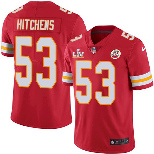Men's Red Kansas City Chiefs #53 Anthony Hitchens 2021 Super Bowl LV Stitched Jersey